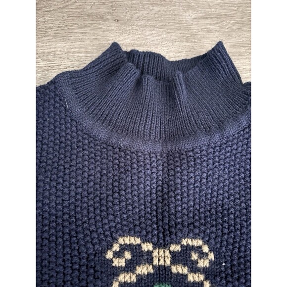 Vtg 80s Liz Claiborne Navy Merino Wool Tyrolean Cross Stitch Film Art Sweater SP - Picture 3 of 12